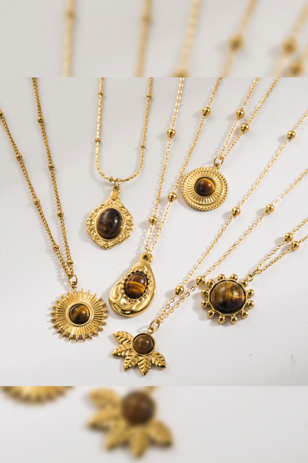 Tiger Eye Stone Golden Necklace 