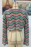 Scallop Hem Knit Stripe Crop Kimono Top