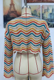 Scallop Hem Knit Stripe Crop Kimono Top