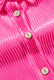 Bright Pink Satin Pleated Short Sleeve Shirt