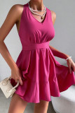 Rose V Neck Halter Backless Dress