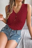 V Neck Button Eyelet Knitting Tank Top