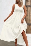 Plain V Neck Smocked Waist Ruffles Maxi Dress