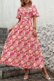 V Neck Floral Long Maxi Dress 