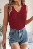 V Neck Button Eyelet Knitting Tank Top