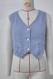 Blue Washed Open Button Denim Vest