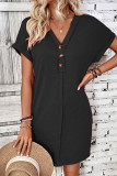 Plain V Neck Buttoned Exposed Seam T-Shirt Dress