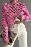 Pink Hollow Out Knit Crop Top