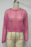 Pink Hollow Out Knit Crop Top