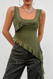 Plain U Neck Ruffles Irregular Length Tank Top
