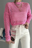 Pink Hollow Out Knit Crop Top
