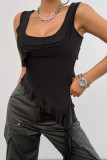 Plain U Neck Ruffles Irregular Length Tank Top