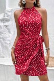 Printed Halter Side Ruched Dress