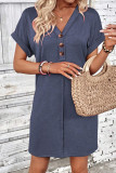 Plain V Neck Buttoned Exposed Seam T-Shirt Dress