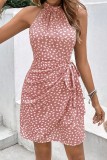 Printed Halter Side Ruched Dress