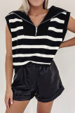 Black Stripe Zipped Collar Knit Sweater Tank