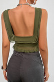 Plain U Neck Ruffles Irregular Length Tank Top