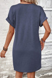 Plain V Neck Buttoned Exposed Seam T-Shirt Dress