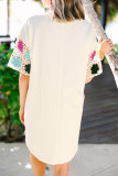 White Floral Crochet Splicing Sleeve T Shirt Dress