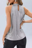 Grey Bronzing Halter Sleeveless Top 
