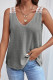 Plain V Neck Waffle Knit Lace Shoulder Tank Top