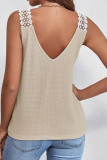 Plain V Neck Waffle Knit Lace Shoulder Tank Top