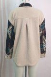 Khaki Aztec Print Fleece Open Button Jacket