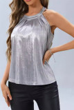 Grey Bronzing Halter Sleeveless Top 