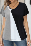Color Block Buttoned Short Sleeves Top