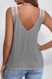 Plain V Neck Waffle Knit Lace Shoulder Tank Top