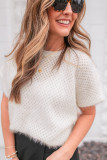 White Fuzzy Eyelet Knitted Sweater T-shirt