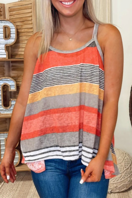 Red Colorful Striped Flowy Tank Top