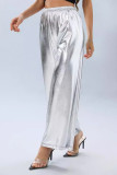 High Waist WIde Leg Silver Bronzing Pants 