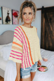 White Striped Detail Wide Sleeve Lightweight Knitted Sweater