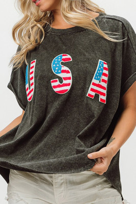 USA Sequin Patchwork Short Sleeves Top
