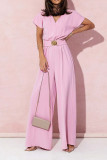 Plain V Neck Elastic Waist One Piece Jumpsuit 