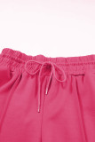 Rose Red Terry Knit Drawstring Smocked Waist Wide Leg Sweatpants
