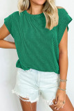 Plain Textured Striped Short Sleeves Top