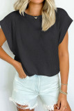 Plain Textured Striped Short Sleeves Top