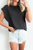 Plain Textured Striped Short Sleeves Top