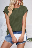 Plain Textured Striped Short Sleeves Top