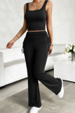 Plain Rib U Neck Tank Top with Pants 2pcs Set