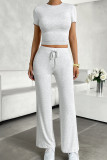 Crew Neck Two Pieces Top and Pants Set 