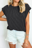 Plain Textured Striped Short Sleeves Top