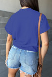 Dark Blue USA Lettering Patch Notched Neck Loose Tee