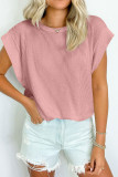 Plain Textured Striped Short Sleeves Top