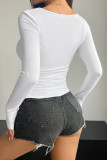 Square Neck Long Sleeves Plain Top 