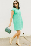Mint Green Textured Cap Sleeve T Shirt Dress
