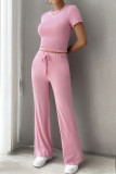 Crew Neck Two Pieces Top and Pants Set 