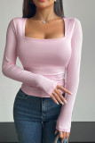 Square Neck Long Sleeves Plain Top 